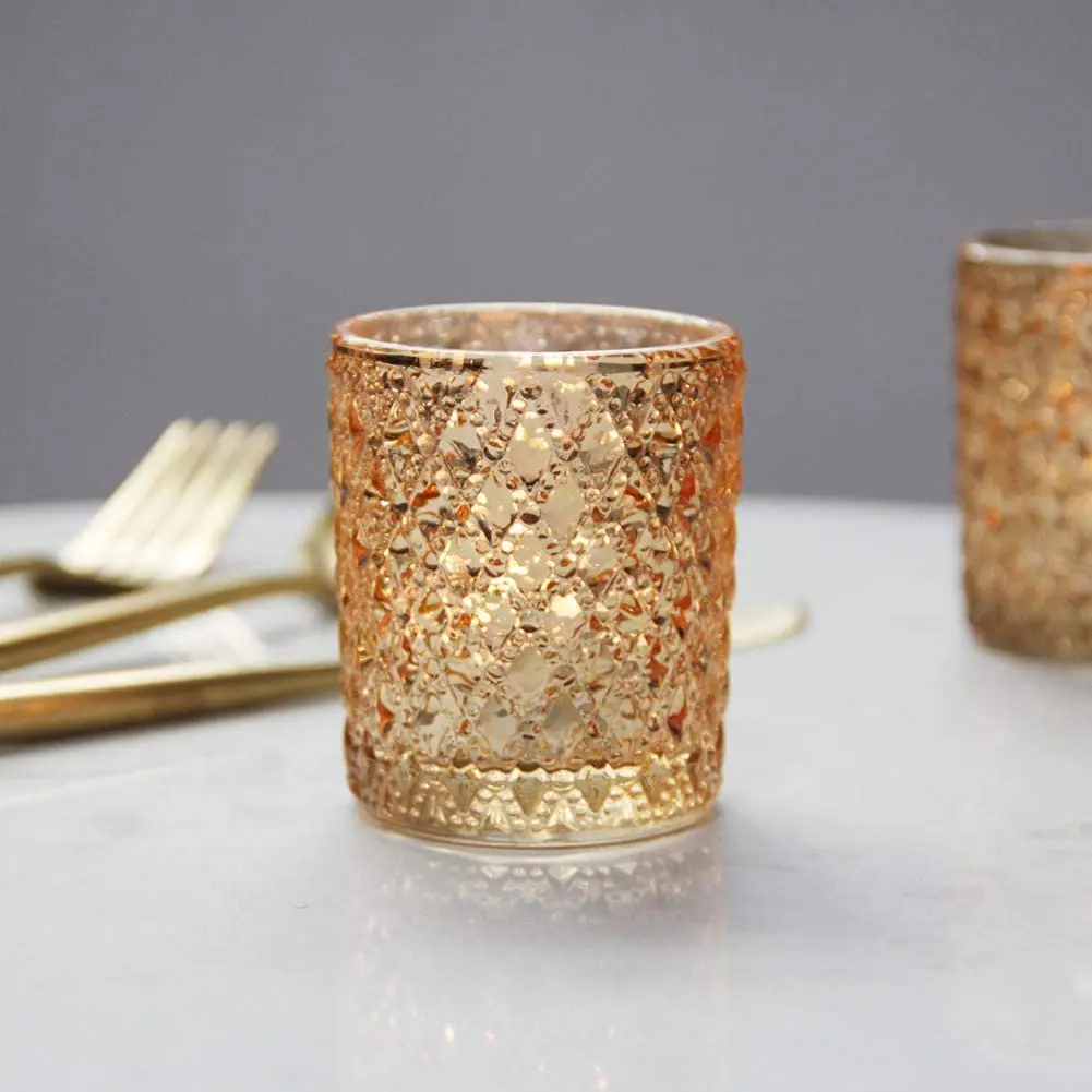 Gold Votive Candle Holders, Mercury Glass Tealight Holder for Valentines Day Decor Table Centerpiece Wedding Decoration