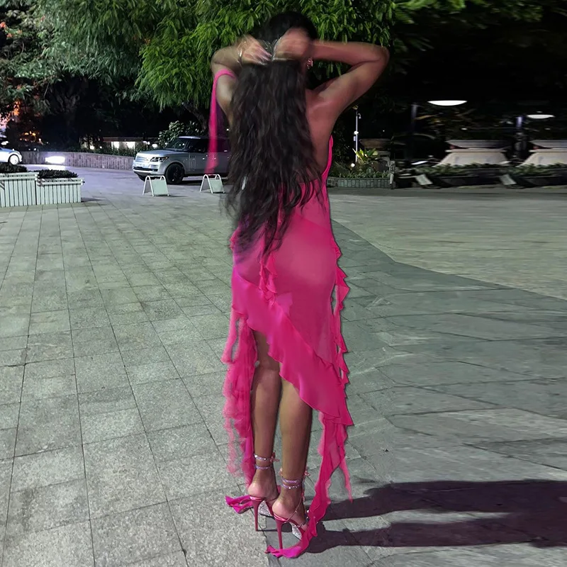 Женское Прозрачное платье с V-образным вырезом и цветочным принтом