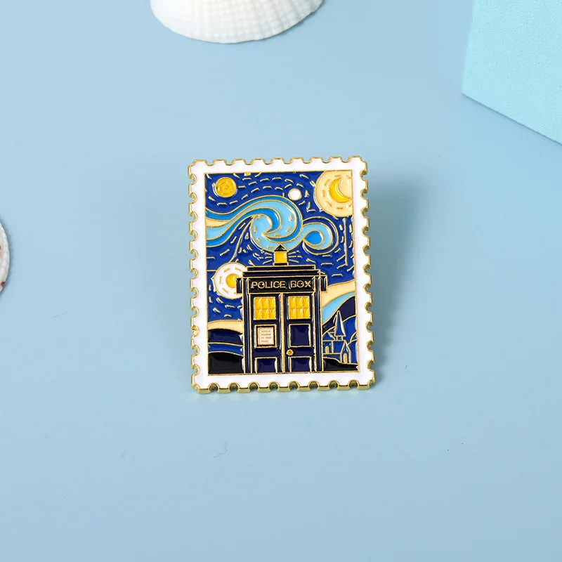 Custom Starry Night Design Enamel Pins 3D Bronze Metal Badge Van Gogh Art Brooches with Fairy Logo Casting Technique Souvenir
