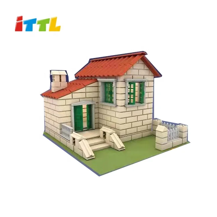 Educational colorful villa building blocks cement floor brick toys diy model house
