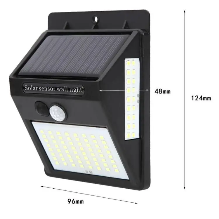 Ningbo 3 sides outdoor lighting pir 100 led bright solar powered wall mounted security light with motion sensor night light