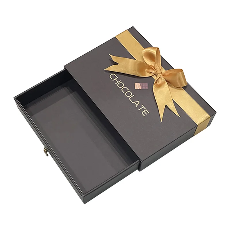Custom color logo luxury packaging with inserts silk ribbon drawer shaped empty truffle chocolate gift box
