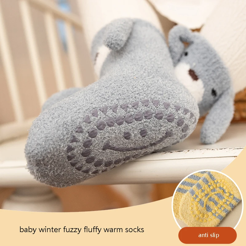 Baby fuzzy girls puppy ear socks newborn infant toddler fluffy stripe warm socks with ears