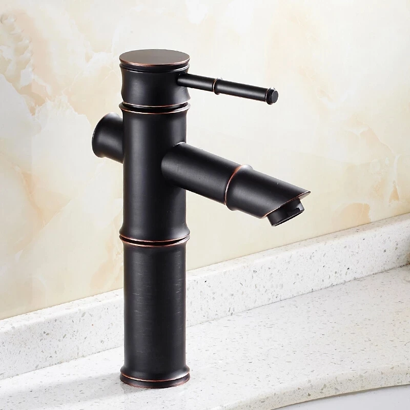 Basin Faucets Antique Copper Single Hole Waterfall Bathroom Faucet Bamboo Joint Type Cold Hot Water Basin Mixer Taps Torneira