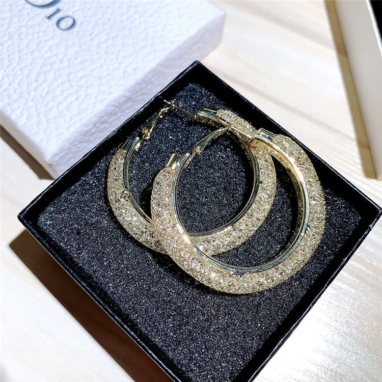 The New Silver Needle Earrings Exaggerated Trend Inlaid Rhinestone Large Circle Temperament Earring