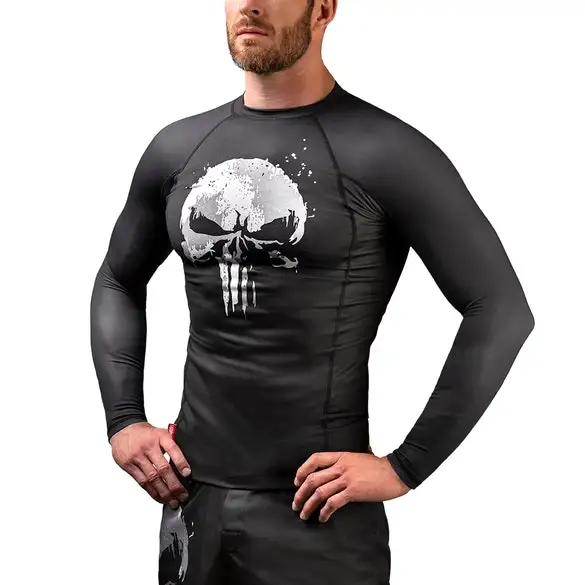 Custom print full long sleeve blank mma rash guard compression shirts men