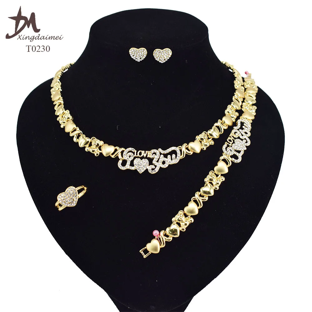 
T0230 new design 18 K gold plating I Love You teddy bear jewelry set 