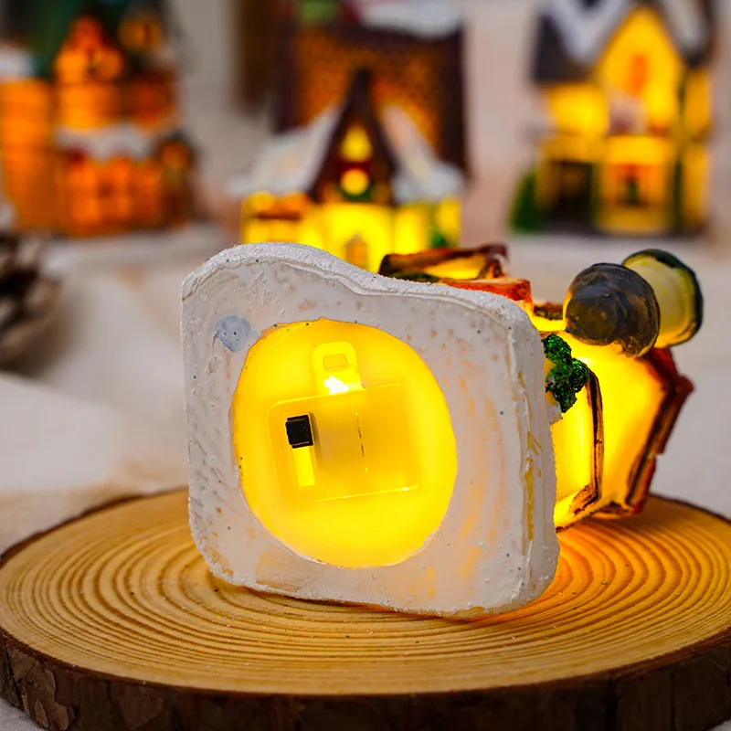 New christmas decorations kids gift miniature animated led resin christmas village houses
