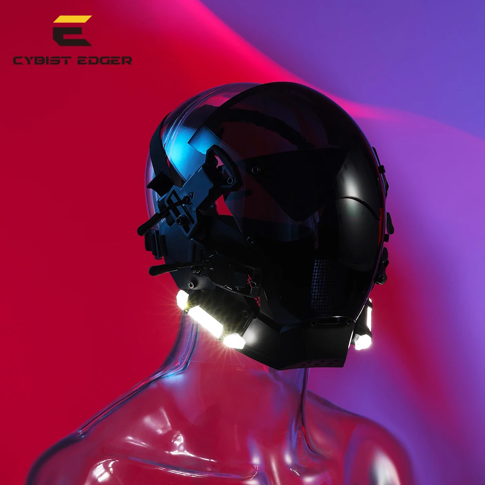 CYBER01 Cyberpunk Helmet Mask with LED Light, Future Cosplay Props for Men Women Boys, Halloween Party Christmas Party Type