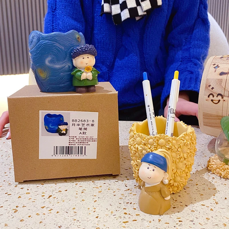 BaiMao custom office standard round pen holder desk organizer resin pen container mini pencil holder