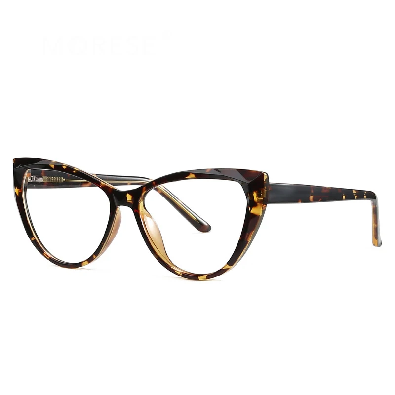 Hot Cat Eye TR90 Blue Light Blocking Glasses Frame Oversized Quality Spring Eyeglasses Frame Metal Core Inside Temple