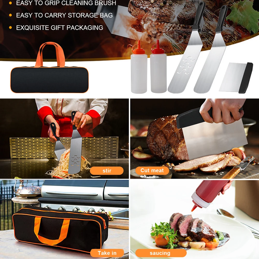 New barbecue stainless steel grill Griddle accessories kit BBQ tools set for Tepanyaki