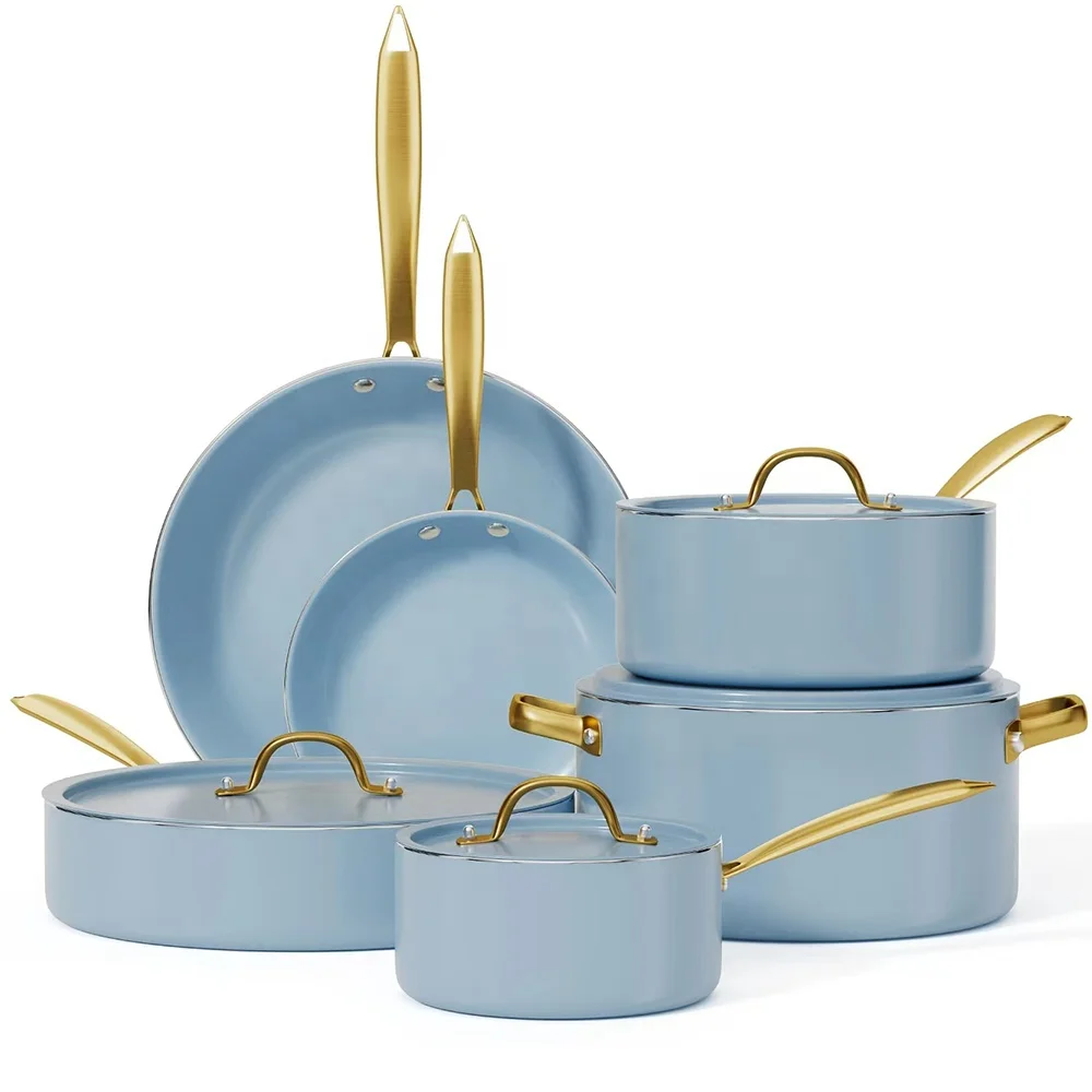 16pcs Factory Wholesale High Quality Induction Cooker Frying Pans Ceramic Nonstick Frying Pan Aluminium Lid Casserole Pot S.S