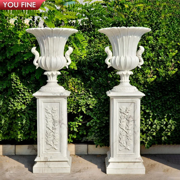 Exquisite Hand-Carved Garden Marble Flower Vase Statue Large Planter Pots Statue