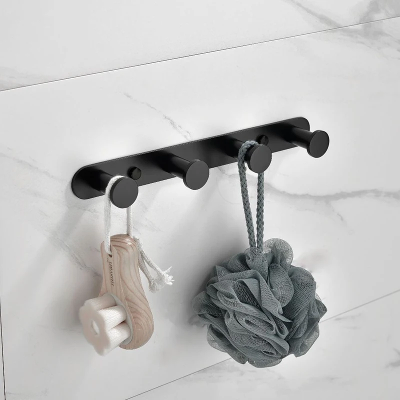 Perforated Coat row hook Dumb black bathroom towel Wall Robe Hook for Hat And Clothes