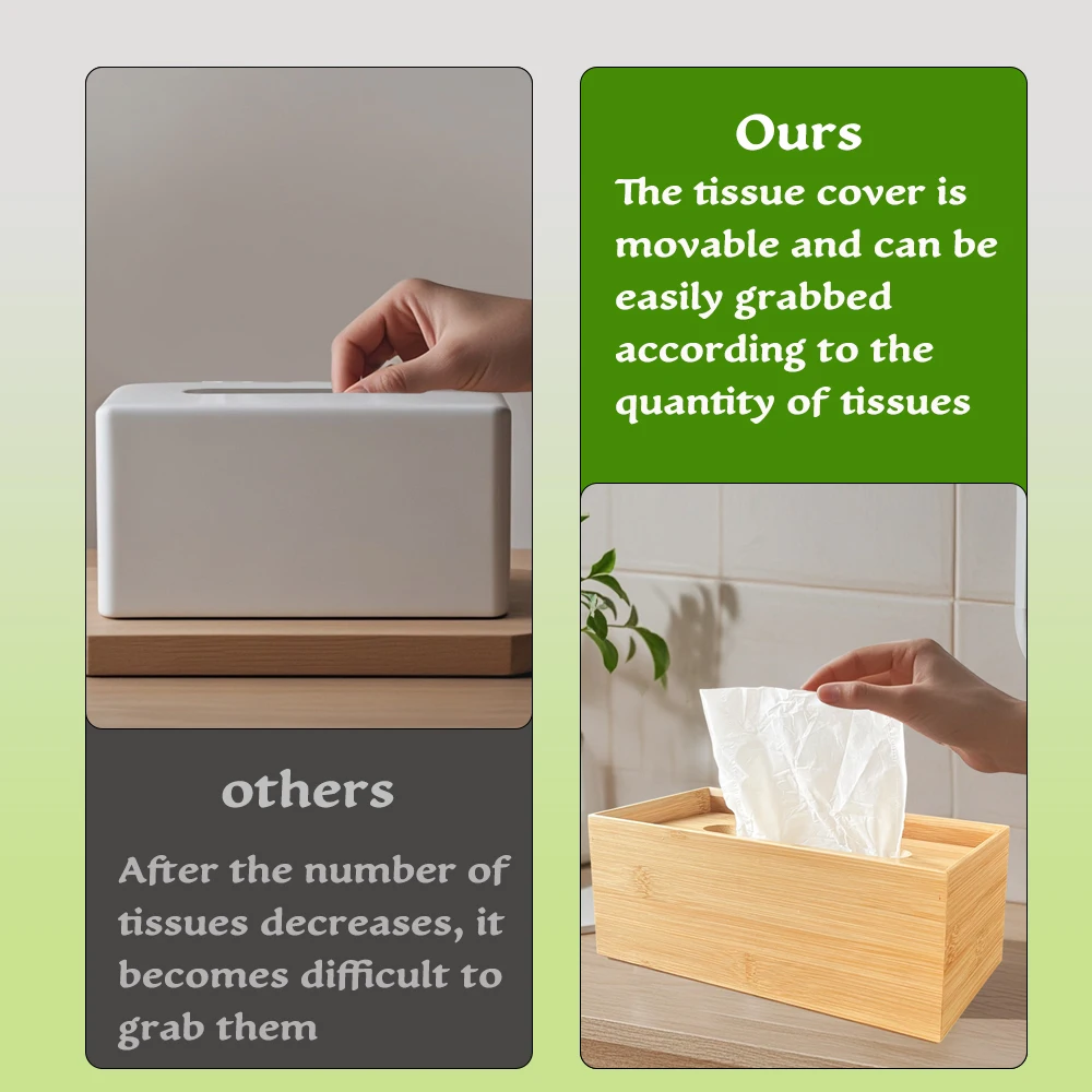 Home Eco-friendly 100% Natural Bamboo Solid Wooden Tissue Case Cosmetic Tissue Paper Box Container Holder For Kitchen Car