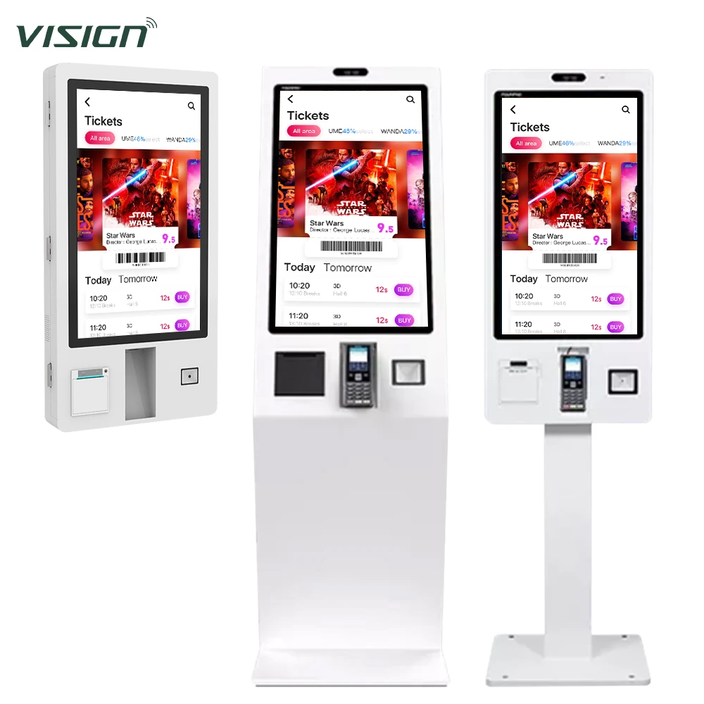 VISIGN standing payment kiosk 18.5 21.5 inch touch screen provided ordering software Printer Scanner NFC self ordering terminal