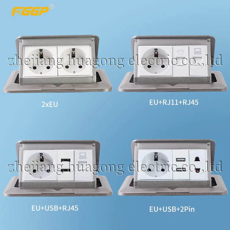 HGD-2F Domestic 2 Gang European Power Socket Silver Floor Pop Up Cover With Box/Schuko floor socket outlet