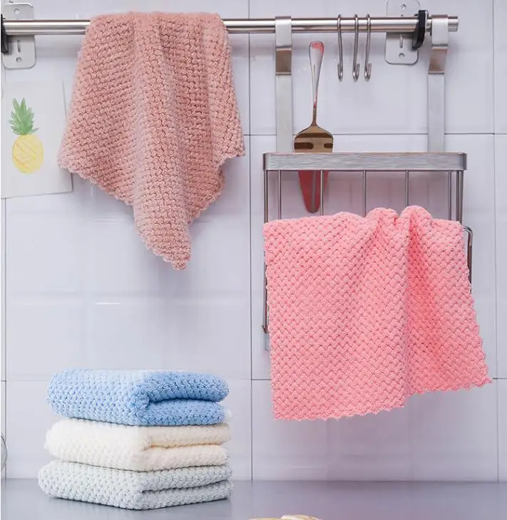 Soft absorbent coral fleece household kitchen cleaning towel