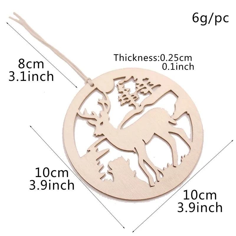10 шт. деревянные вырезы, рождественские подвесные украшения, необработанные деревянные ломтики, поделки с мешковиной для дома, Рождественская елка