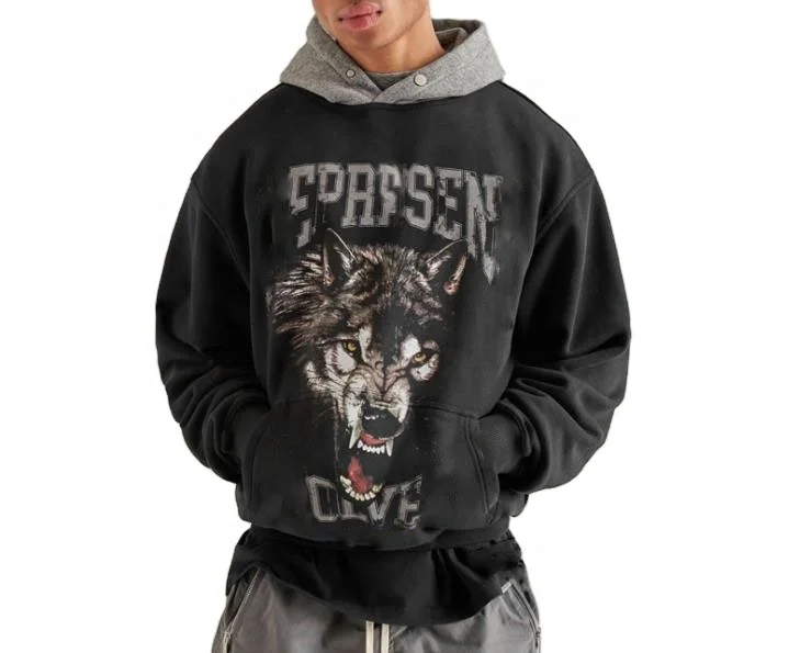Customized  Direct Injection Printing Washed Vintage  Pullover Hoodie Sweatshirts  Men Tracksuit  Oversized Men Hoodie