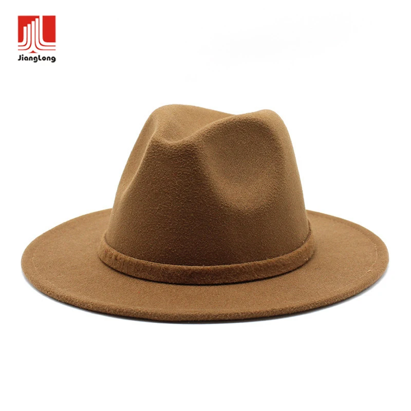 Шляпа с широкими полями для мужчин и женщин, однотонная фетровая Федора из высококачественной шерсти, с лентой, по индивидуальному заказу
