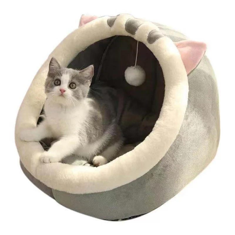 Custom Semi Closed Type Cute Pet Nest Cat Nest Bed Winter Comfortable Cartoon Style Cat Beds for Indoor Cats