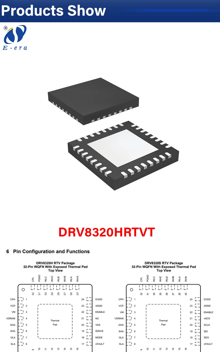 Shenzhen ic component parts WFQFN32 6V-60V DRV8320HRTVT Motor Driver Controller ic