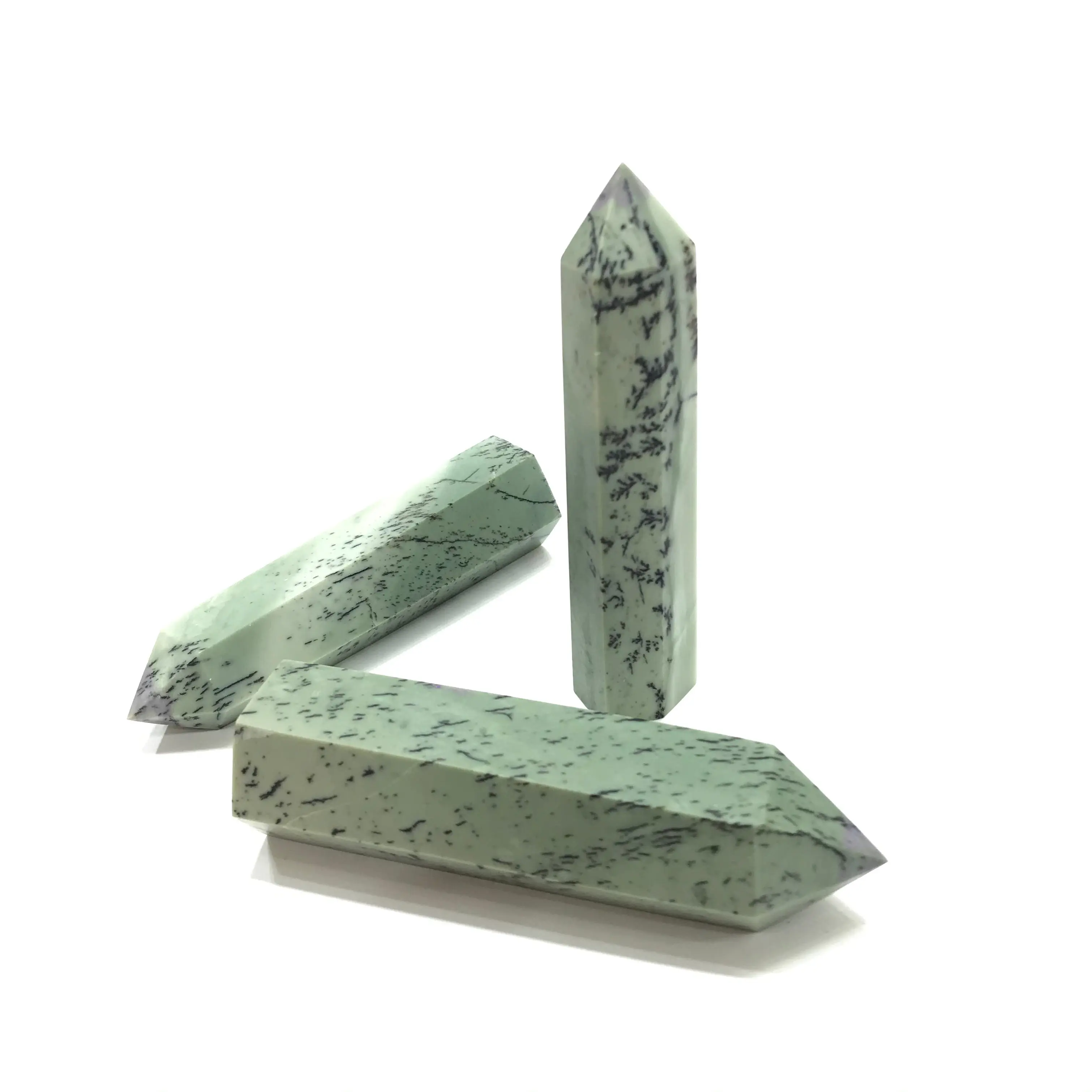 Natural Green Tree Jade Crystal Dendrite Tower Point For Home Decoration Gifts