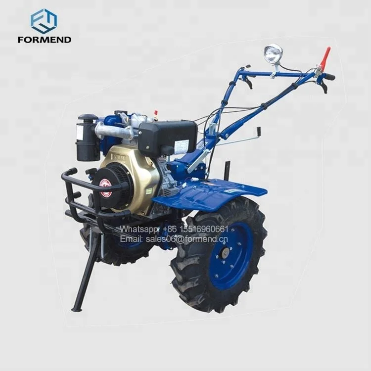 Small farm equipment motor cultivator with plough