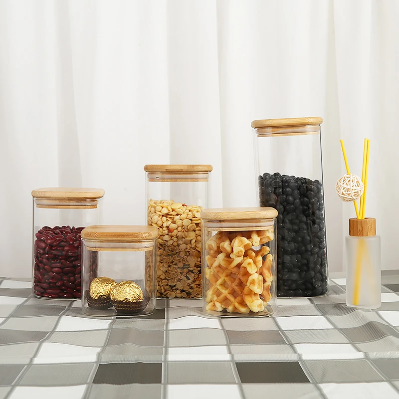 200ml 260ml 300ml 400ml 500ml High grade Kitchen Borosilicate Glass storage Containers Jar with bamboo lids