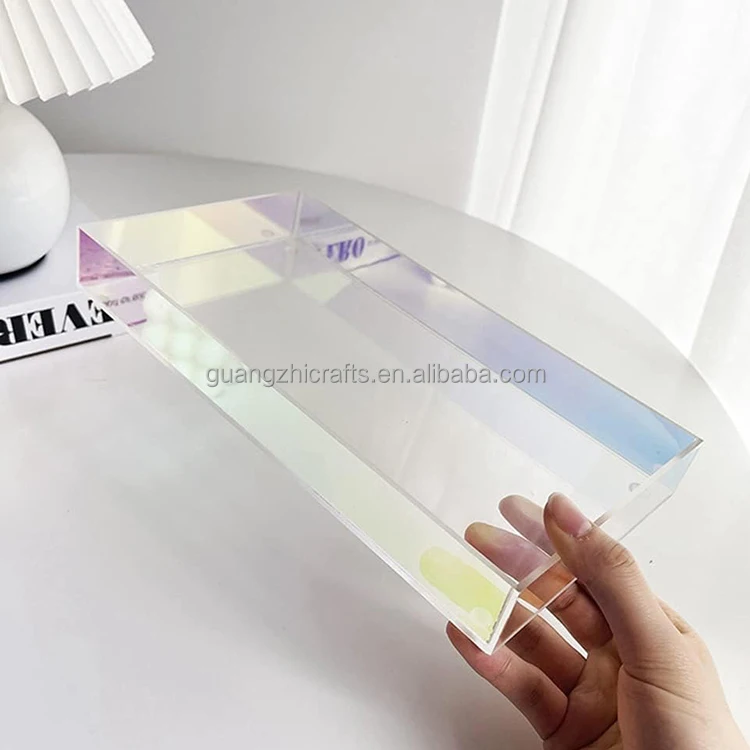 Rainbow Acrylic Rectangular Party Platter Iridescent Acrylic Decorative Tray for Food, Tea, Snacks