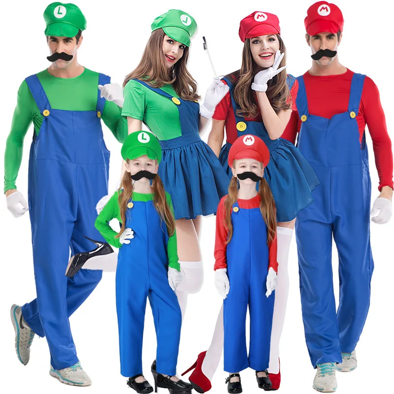 Halloween Mary Cosplay Games Costumes Group Stage Performance Clothing Plumber Strap Pants Parent-child Clothing