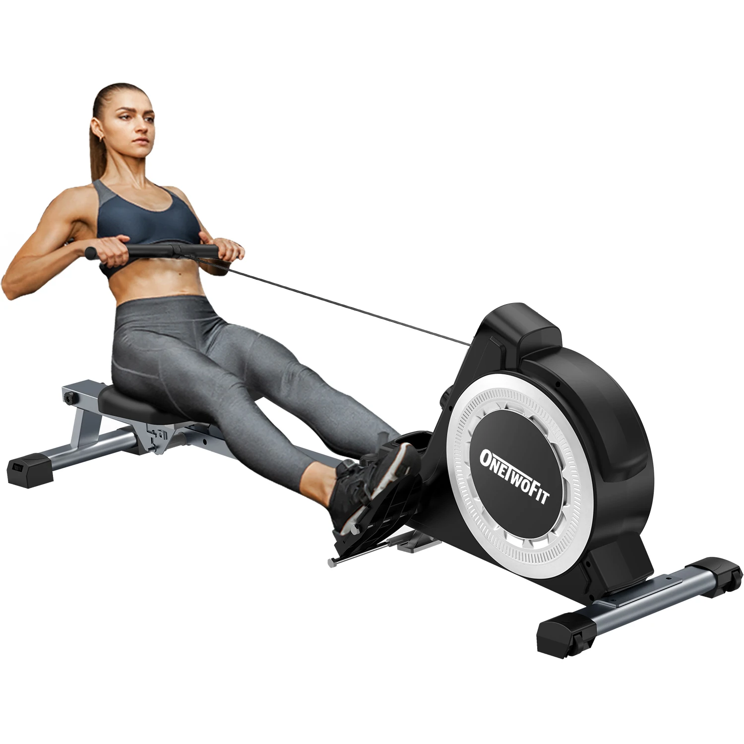 Onetwofit Gym Equipment Home Rameur Fitness Indoor Rower Foldable Exercise Magnetic Seated Air Rowing Machine With Screen