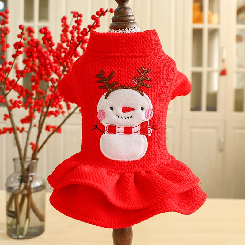Hot Selling Christmas Sweater Dog Clothes Thick Warm Dog Christmas Dress With Snowman Pattern