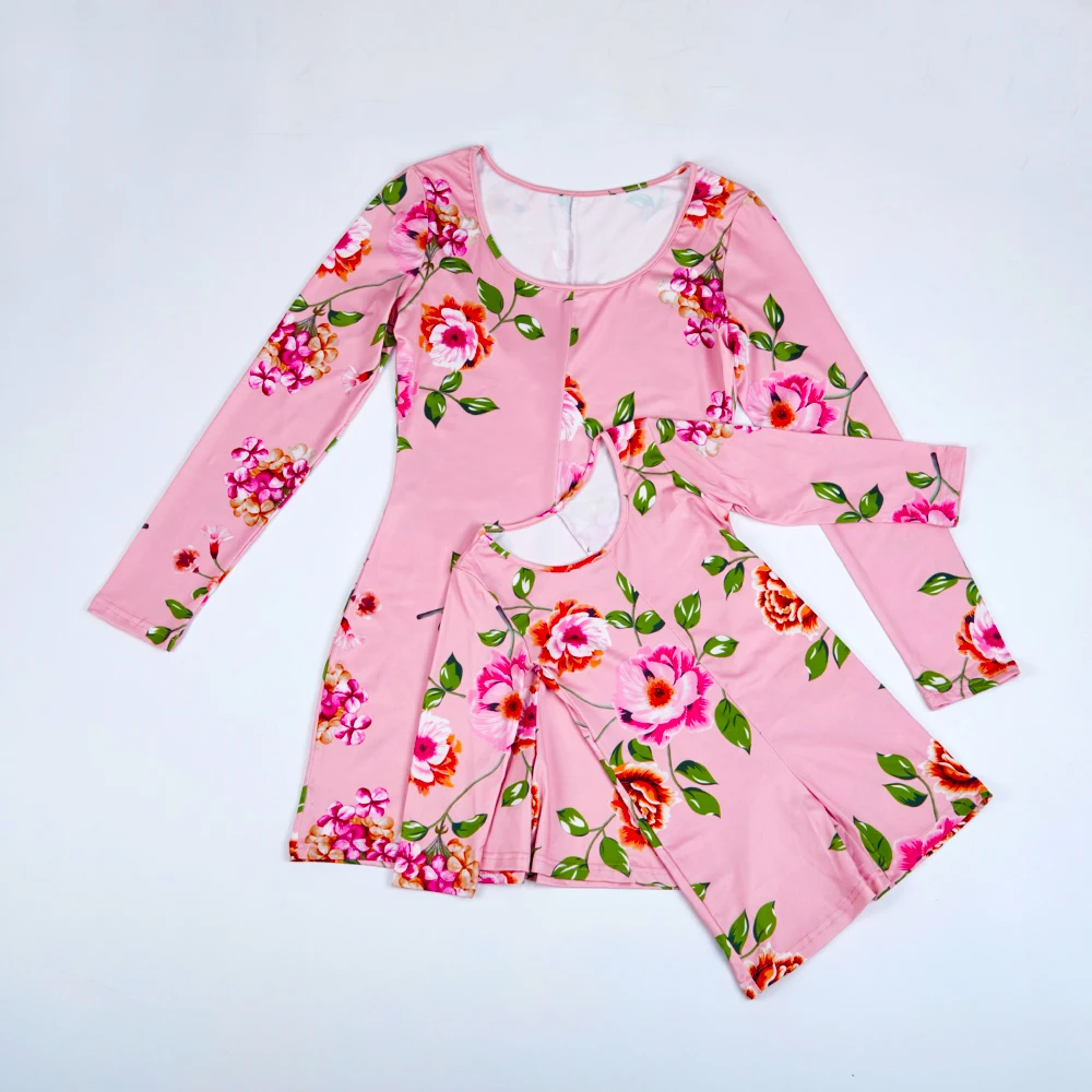 Baby Girls Rompers Floral Print Women Onesies Long Sleeve Pajamas Mommy and Me Outfits Jumpsuit