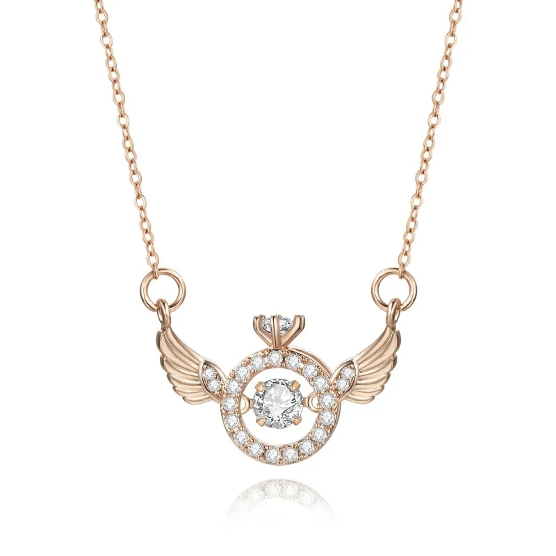 Fashion All Match Beating Stainless Steel Cute Wings Mouse Necklace Rose Gold Women Jewelry Heart Beating Necklace