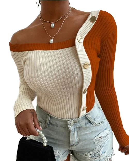 Готов к отправке самые популярные женские свитера с резьбой с открытыми плечами сексуальный женский свитер в стиле пэчворк