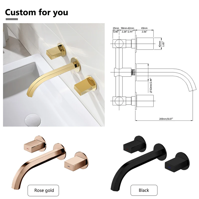 Popular Bathroom Wall Mounted Solid Brass Matte Black Basin wall Tap