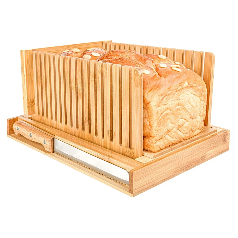 Wholesale Bamboo Bread Slicer for Homemade Loaf Wooden Bread Cutting Board with Adjustable Width Bread Slicing Guides