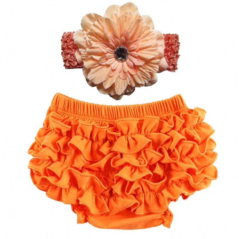 
Organic Cotton Baby Clothes Wholesale Infant Baby Ruffle Bloomer Baby Diaper Bloomers With Flower Headband 