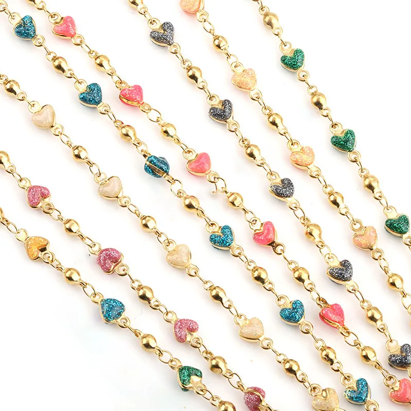Multi color Stainless Steel Glitter Heart chain for Customize permanent Jewelry making selling by Roll 100 meter/color/roll