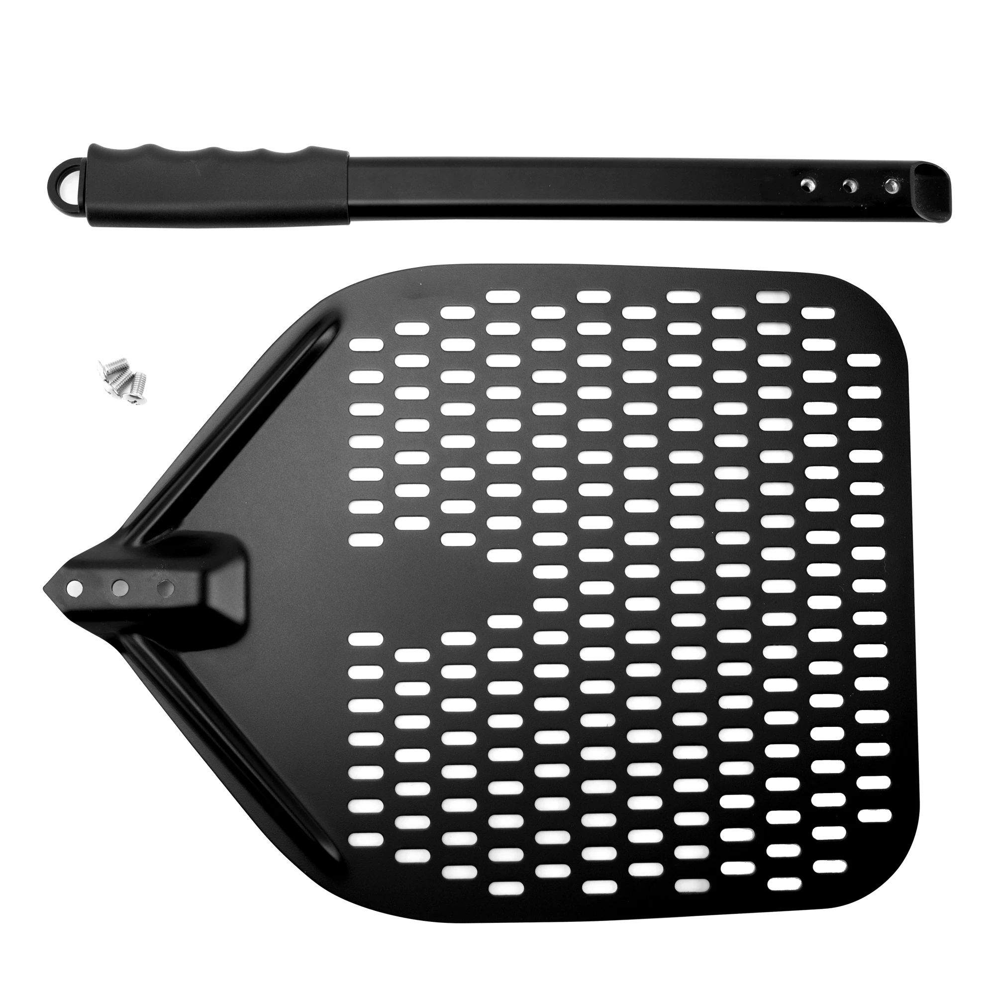 Unique Design Pizza Shovel Square Perforated non stick black Blade Detachable Handle Pizza Oven Peel for Baking