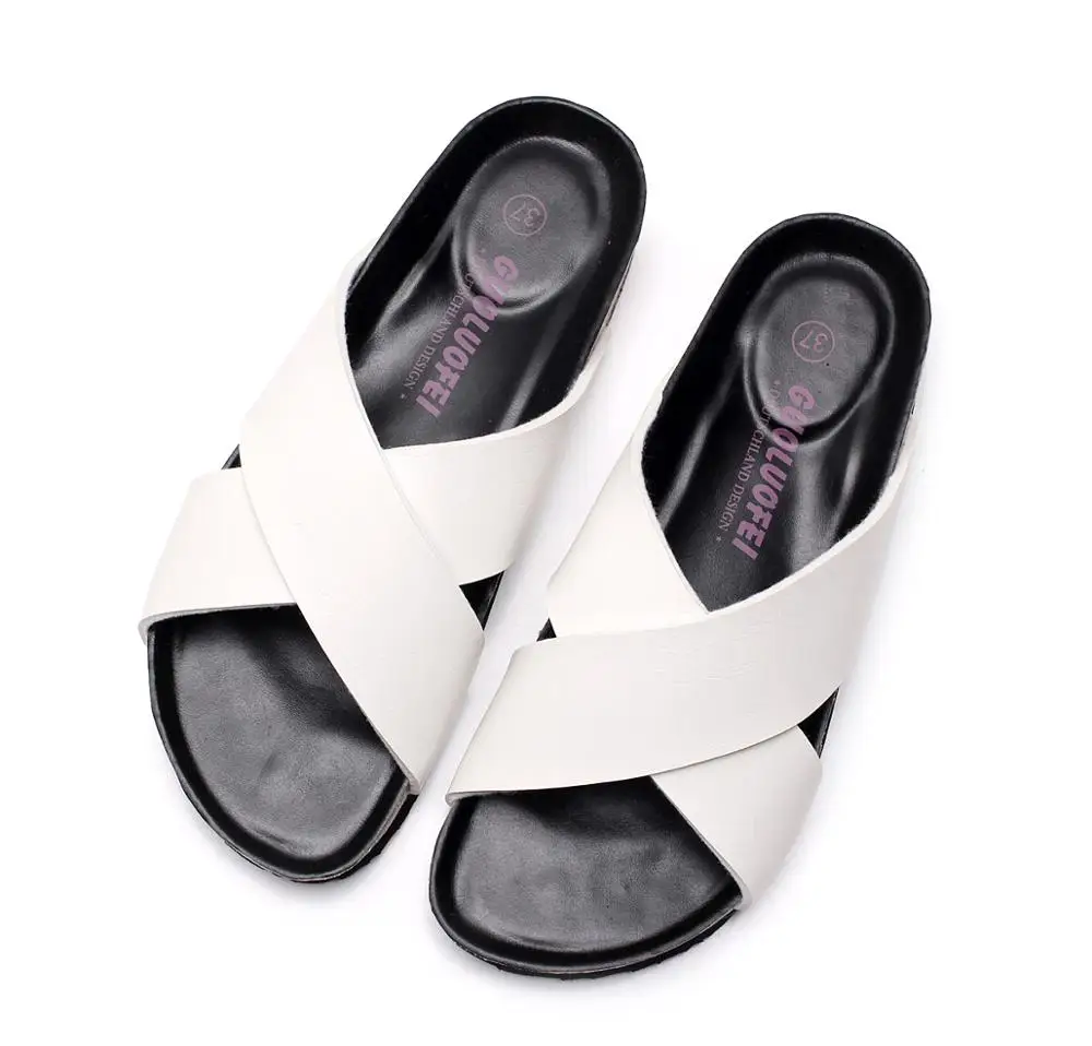 
Fashion PU Leather Slippers Men Beach Flip Flops Breathable Summer Shoes Causal Cork Sandals Male Slippers 