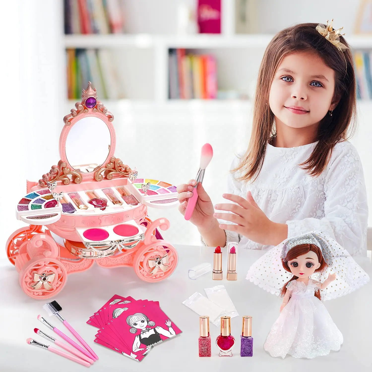 Perfect Christmas Gift Eve Stone 47 Pcs Kids Pretend Play Toys Makeup Kit for Girls Washable Makeup Set with Non Toxic Cosmetic