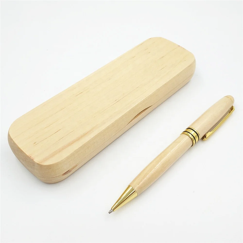 High Quality Luxury Custom Logo Maple Wooden Ballpoint Pen With Wooden Pen Box Case