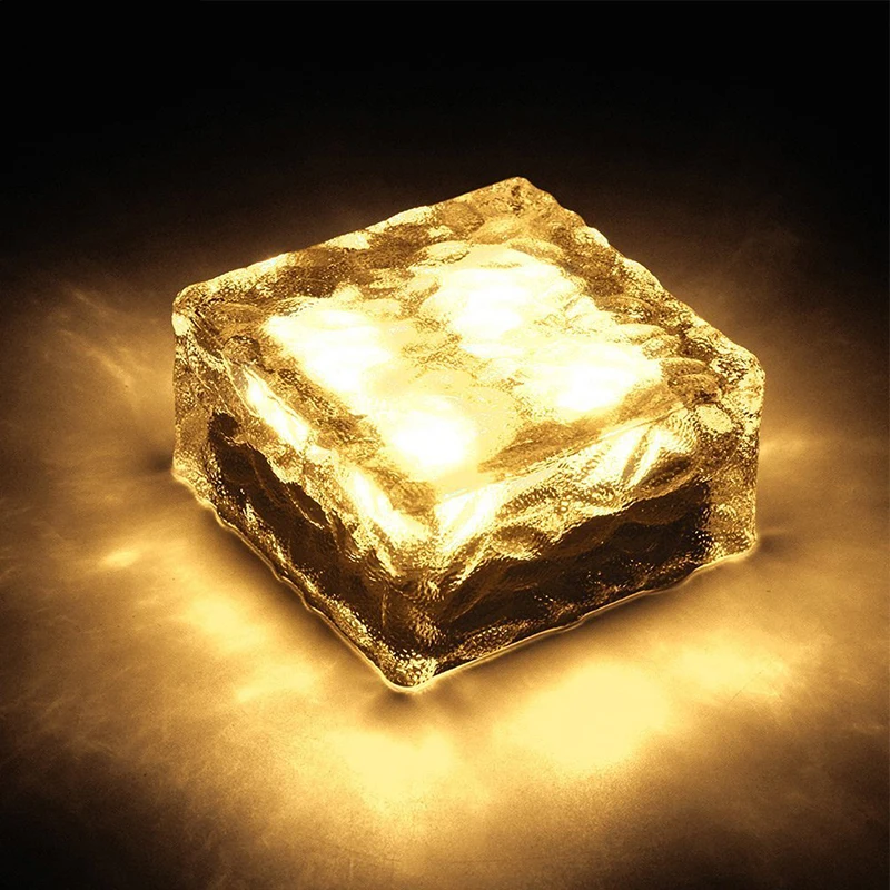 Glass Brick Ice Cube LED Light IP65 Waterproof Solar Landscape Ground Path Garden Lights for Garden Path Patio Outdoor