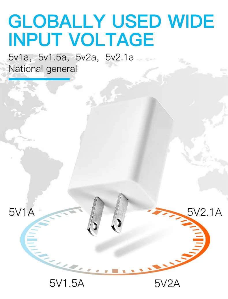 High quality 5v 1a 1.5a 2a 2.1a EU/USA/India Plug Single Port USB Wall Charger For Mobile Charger