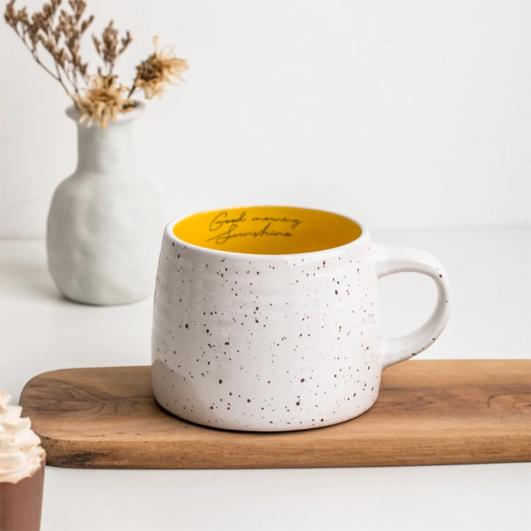 Trending products 2024 new arrivals Nordic simple white speckled glazed ceramic mug two-color threaded cup milk mugs