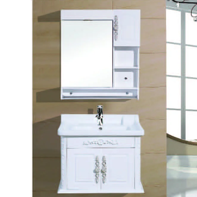Decent European Style Bathroom Vanity Modern Plywood Bathroom Cabinet with Carved Flowers with Mirror & Basin Customized Color
